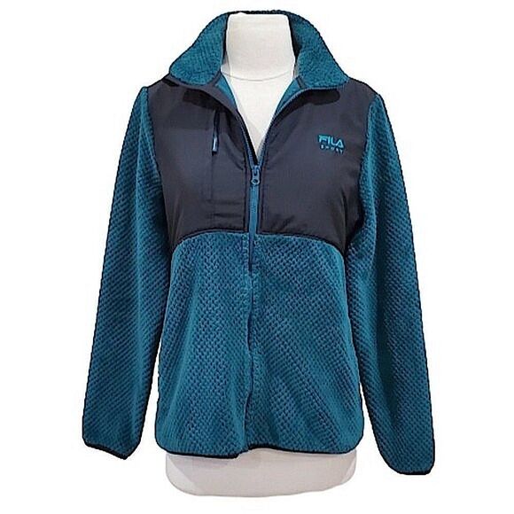 Fila Sport Turquoise Waffle Fleece Full-Zip Jacket Medium - Picture 1 of 13